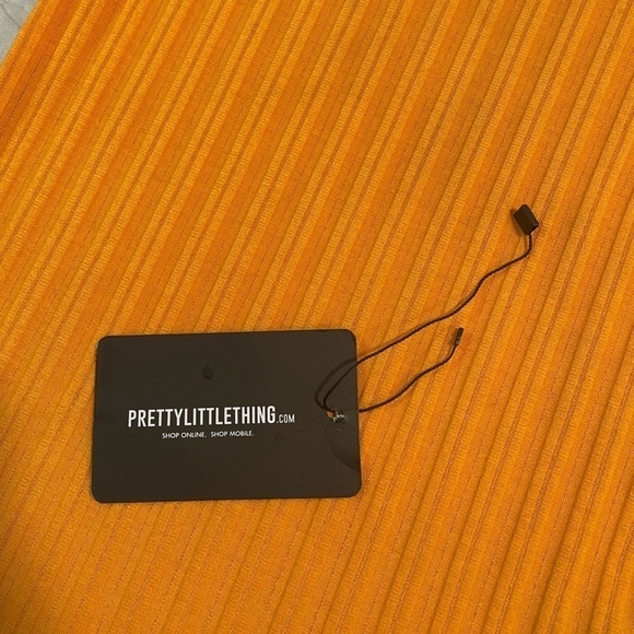 Pretty Little Thing-Orange Frill Edge Scoop Back Short Sleeve Bodycon Dress-SZ 6 - Picture 7 of 12